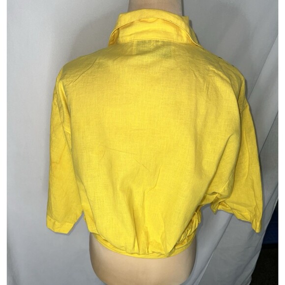 Vintage 80's  Hari tie front floral painted blouse, gathered back medium - Picture 3 of 7